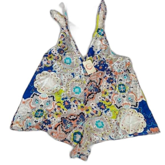 Anthropology RAGA Blue Yellow Orange Boho Back Straps Cute Romper Size X Small - Picture 1 of 6